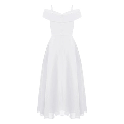 Girls Chiffon Off-the-Shoulder A-Line Maxi Dress (Age 4-16YRS)