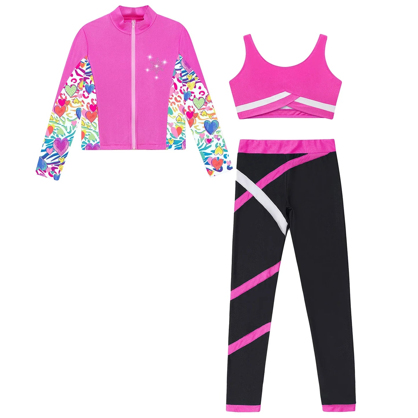 Girls Gymnastics Long Sleeves Athletic Shirt & Vest Tops & Leggings (Age 6-16 YRS)