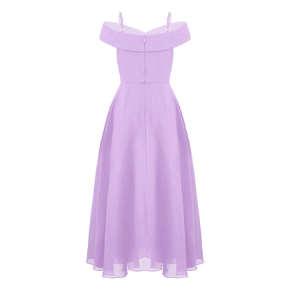 Girls Chiffon Off-the-Shoulder A-Line Maxi Dress (Age 4-16YRS)