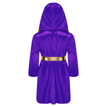 Boys Boxing Robe Costume Long Sleeve Hooded Cloak (Age 6-16YRS)
