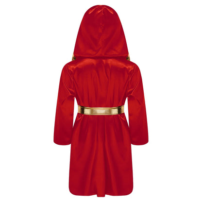 Boys Boxing Robe Costume Long Sleeve Hooded Cloak (Age 6-16YRS)