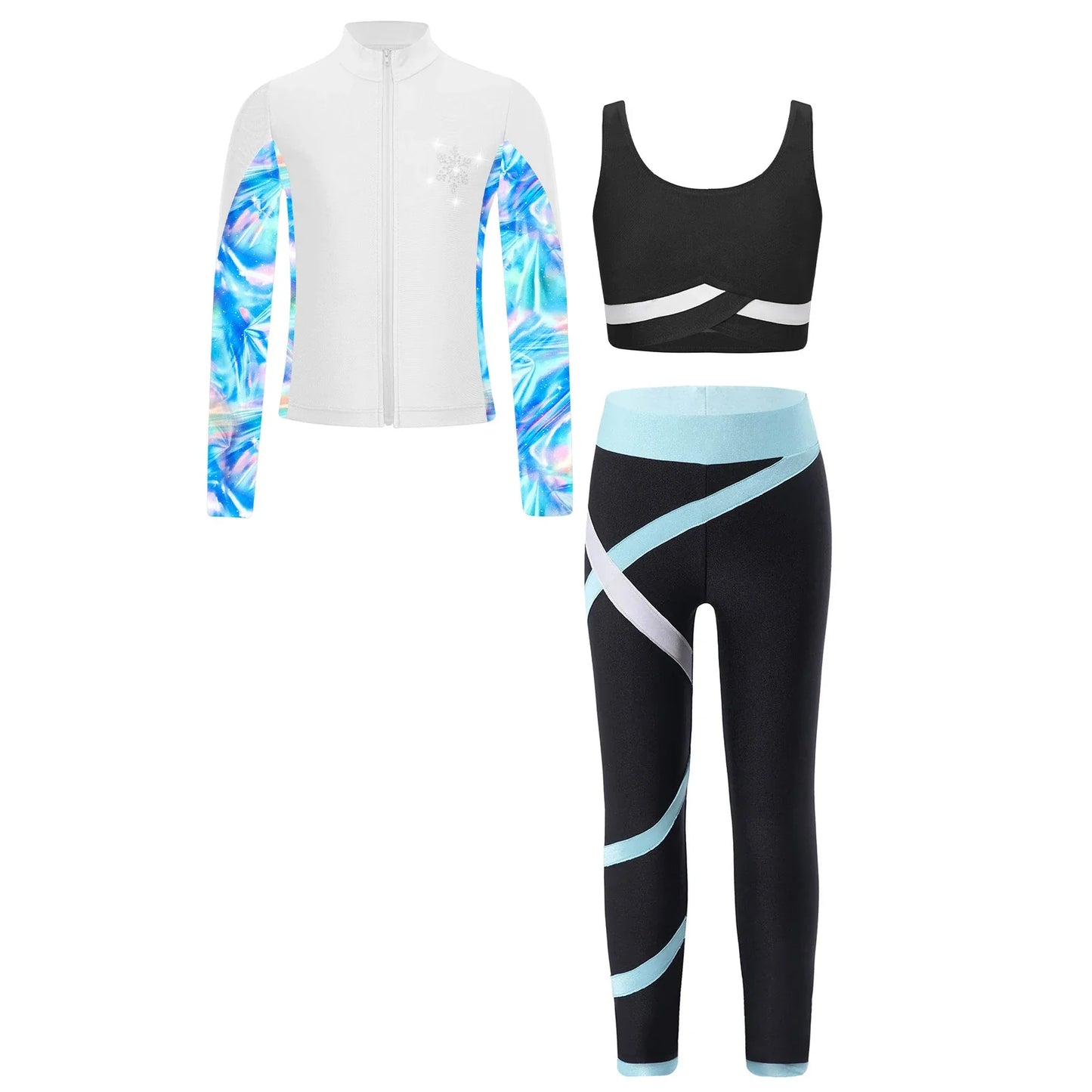 Girls Gymnastics Long Sleeves Athletic Shirt & Vest Tops & Leggings (Age 6-16 YRS)