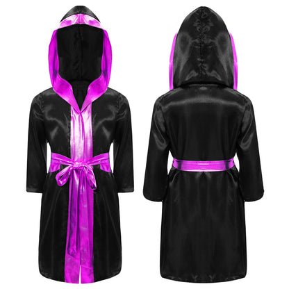 Boys Boxing Robe Costume Long Sleeve Hooded Cloak (Age 6-16YRS)