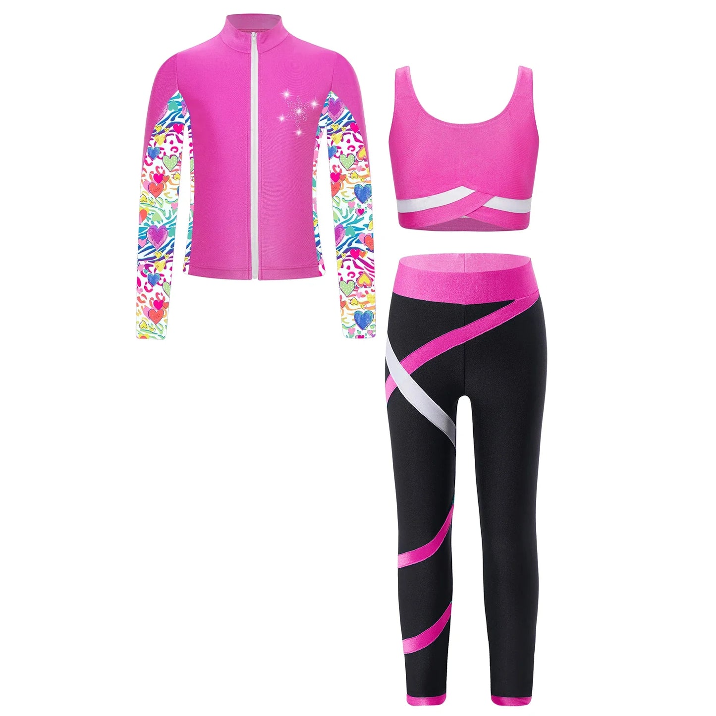Girls Gymnastics Long Sleeves Athletic Shirt & Vest Tops & Leggings (Age 6-16 YRS)