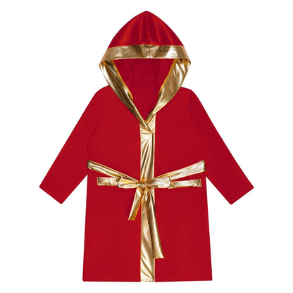 Boys Boxing Robe Costume Long Sleeve Hooded Cloak (Age 6-16YRS)