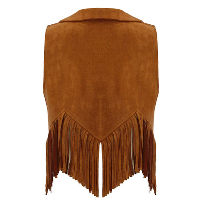 Girls Western Cowboy Suede Open Front Tassels Waistcoat (Age 6-16YRS)
