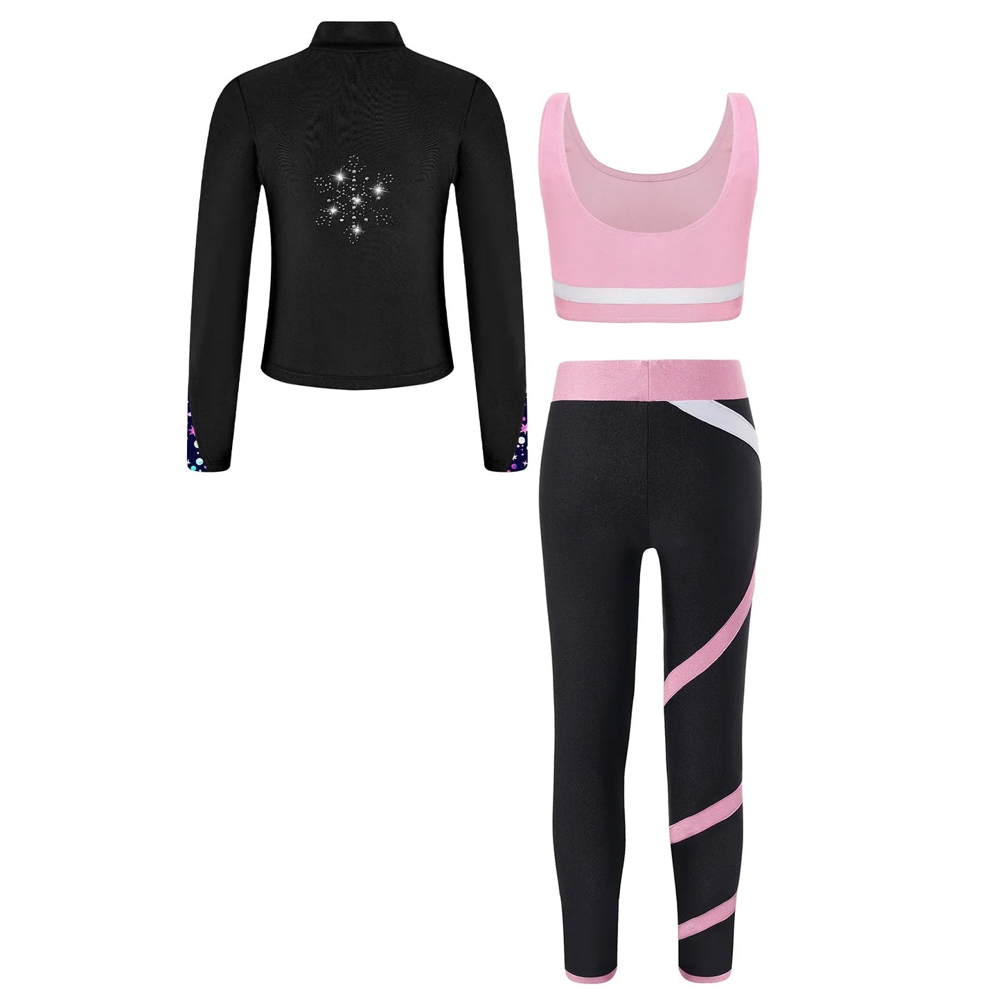 Girls Gymnastics Long Sleeves Athletic Shirt & Vest Tops & Leggings (Age 6-16 YRS)