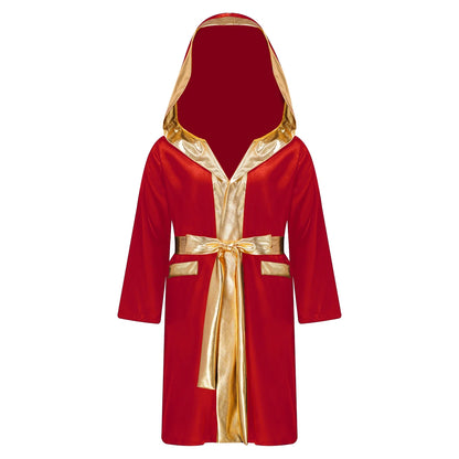 Boys Boxing Robe Costume Long Sleeve Hooded Cloak (Age 6-16YRS)
