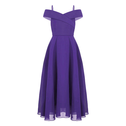Girls Chiffon Off-the-Shoulder A-Line Maxi Dress (Age 4-16YRS)