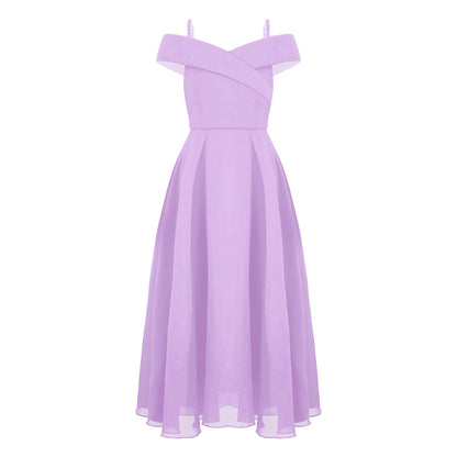 Girls Chiffon Off-the-Shoulder A-Line Maxi Dress (Age 4-16YRS)