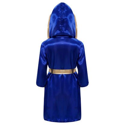 Boys Boxing Robe Costume Long Sleeve Hooded Cloak (Age 6-16YRS)