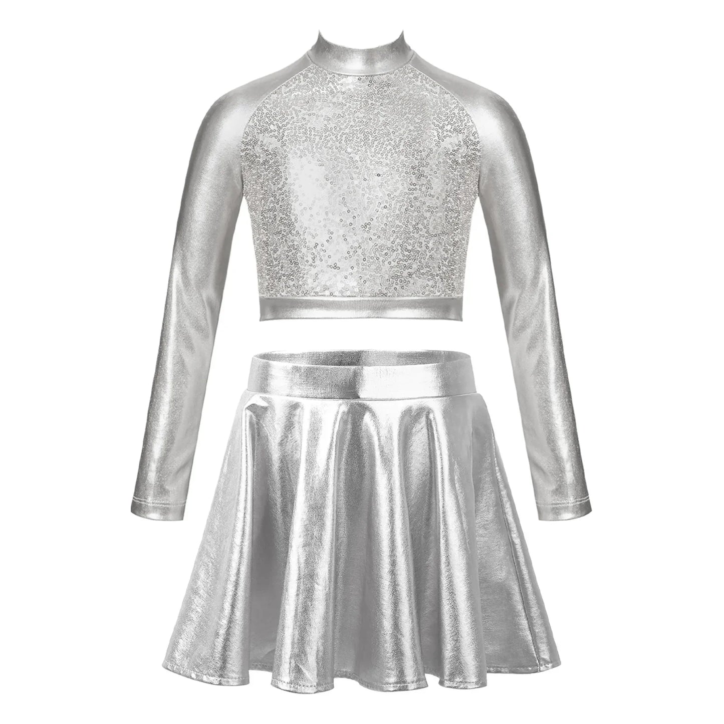 Girls Metallic Sleeveless Top & Flared Pleated A-Line Mini Skirt Set (Age 6-14YRS)