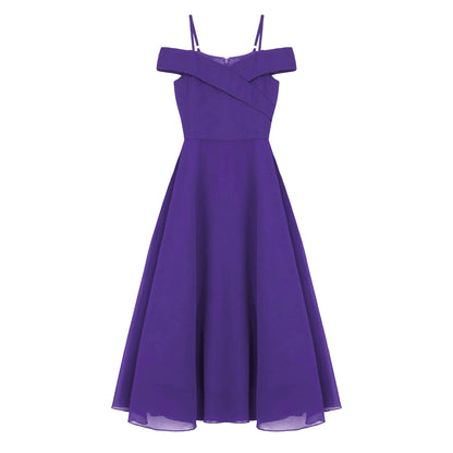 Girls Chiffon Off-the-Shoulder A-Line Maxi Dress (Age 4-16YRS)