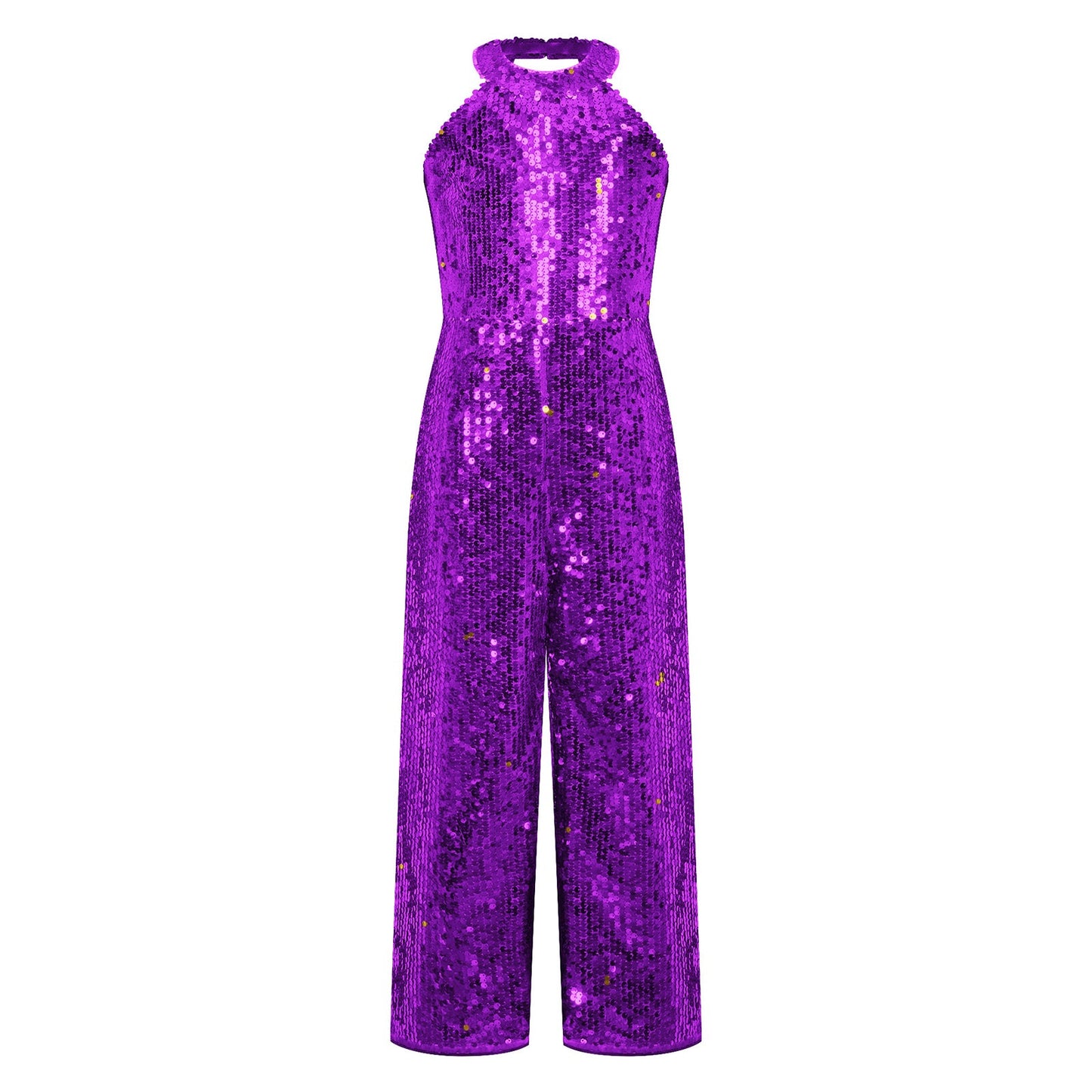 Girls Dance Sequin Sleeveless Halter Jumpsuit (Age 6-14YRS)