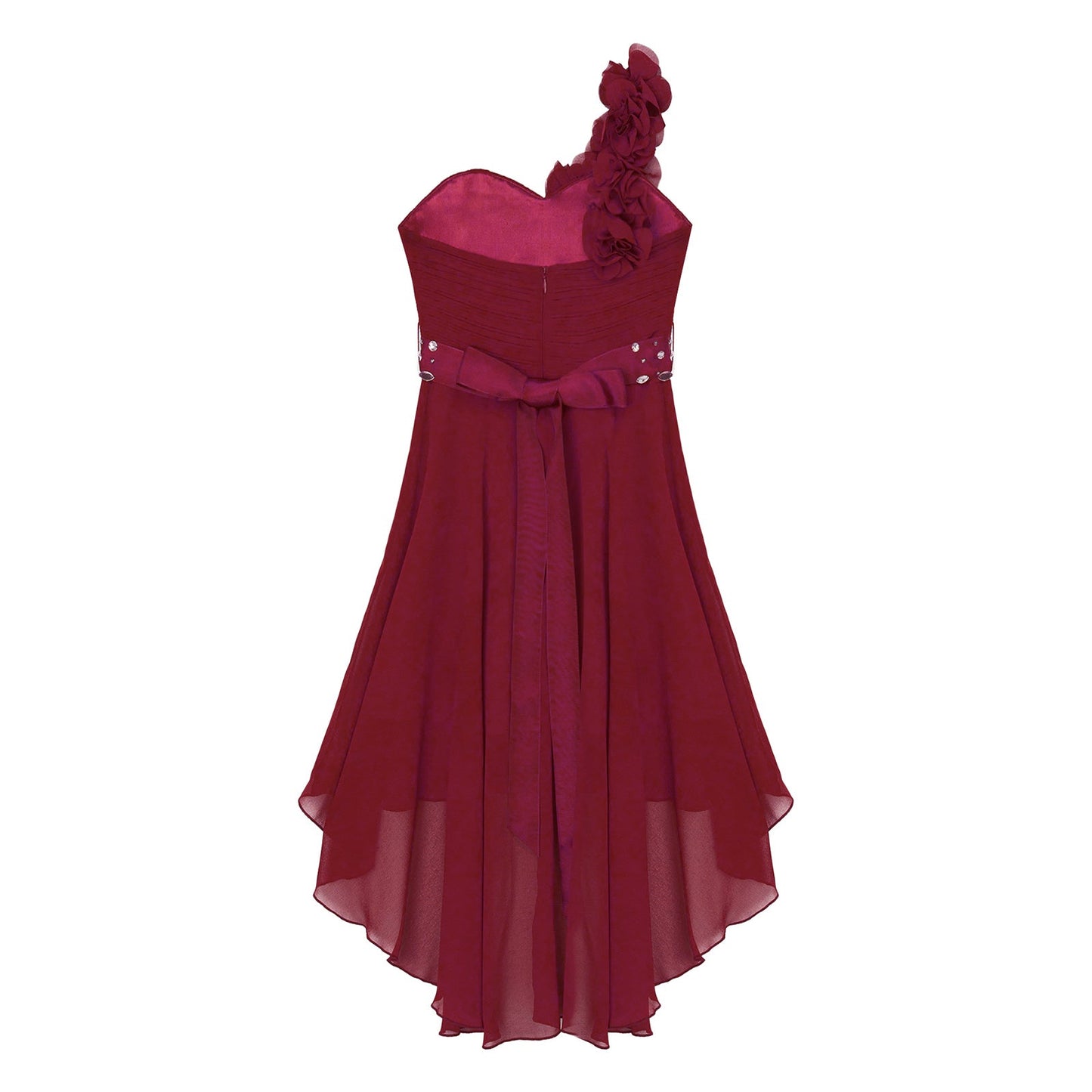 Girls Applique One-Shoulder Ruched Asymmetrical Hem Dress (Age 6-16YRS)