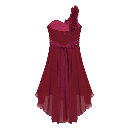 Girls Applique One-Shoulder Ruched Asymmetrical Hem Dress (Age 6-16YRS)