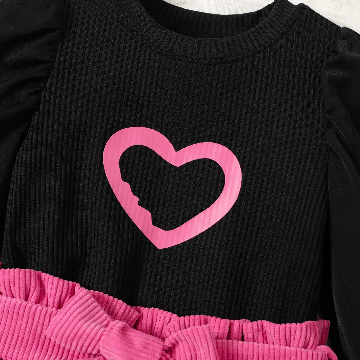 Girls Heart Print Ribbed Long-Sleeve Top and Belted Skirt Set (Age 24M-6YRS)
