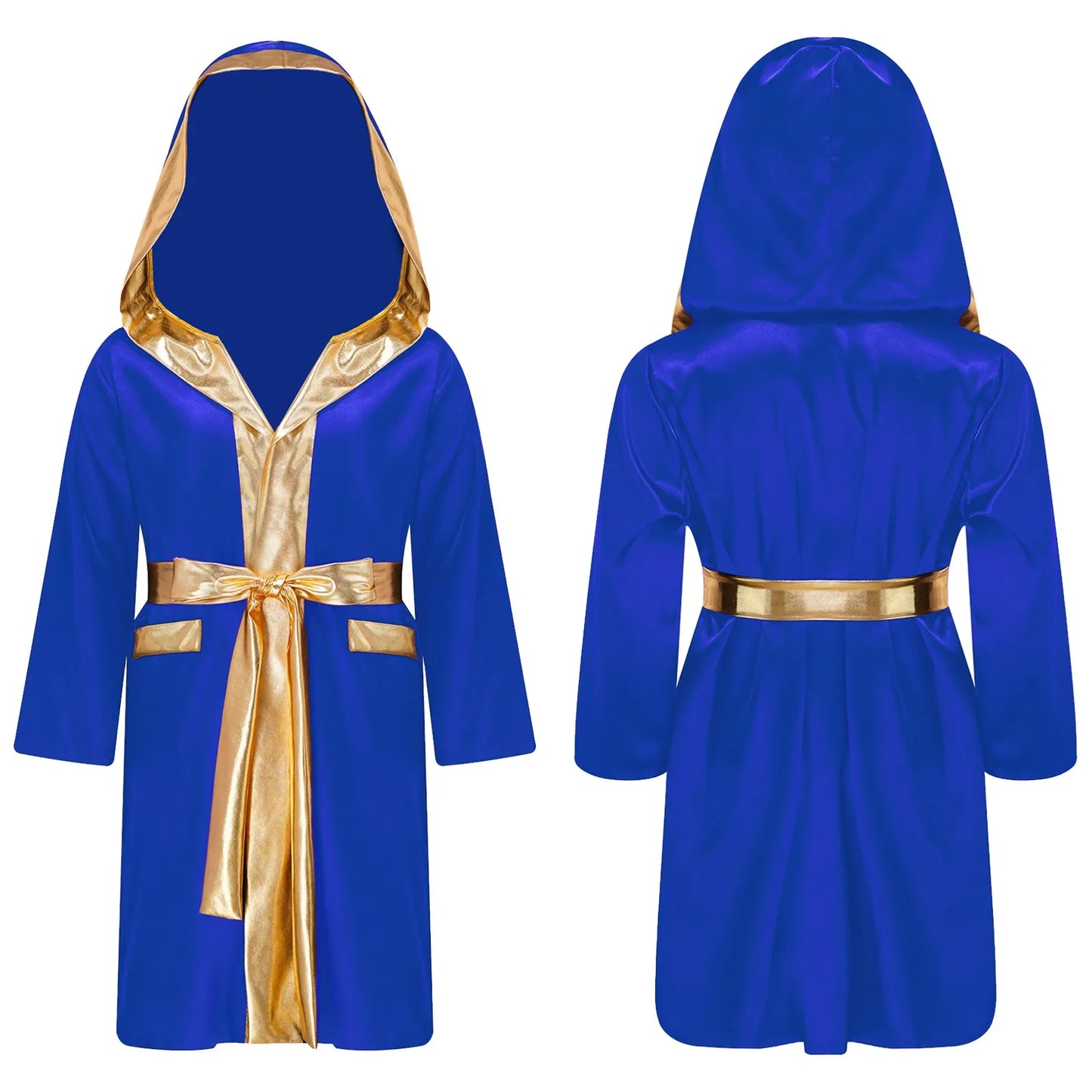 Boys Boxing Robe Costume Long Sleeve Hooded Cloak (Age 6-16YRS)