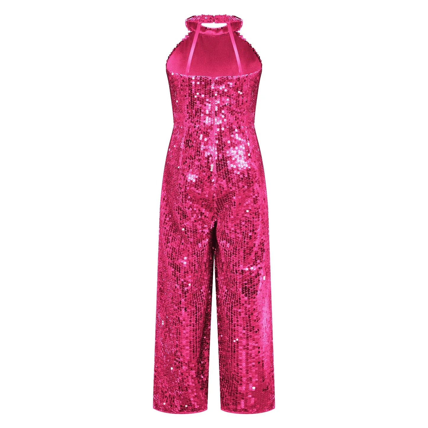 Girls Dance Sequin Sleeveless Halter Jumpsuit (Age 6-14YRS)