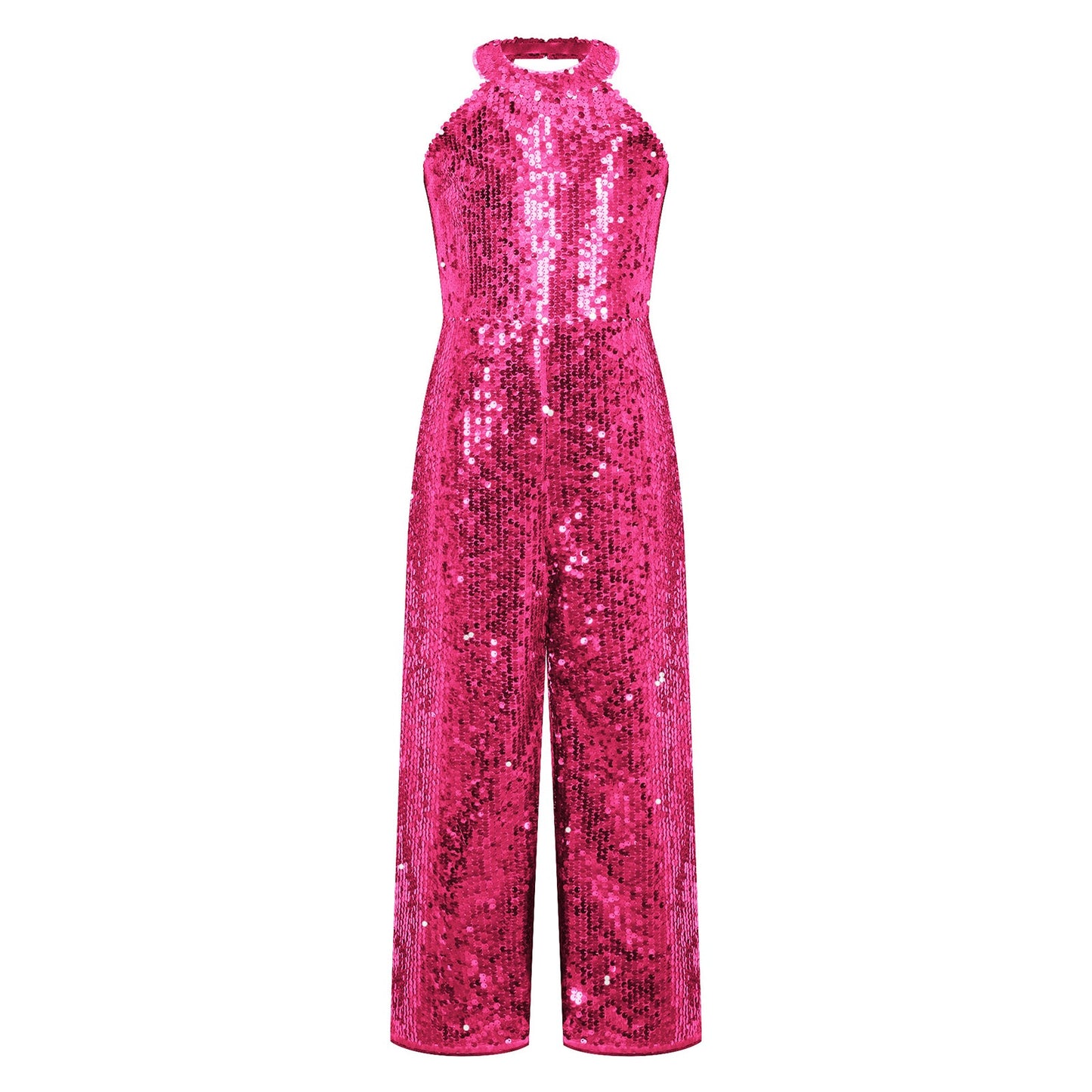 Girls Dance Sequin Sleeveless Halter Jumpsuit (Age 6-14YRS)