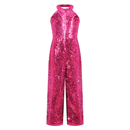Girls Dance Sequin Sleeveless Halter Jumpsuit (Age 6-14YRS)