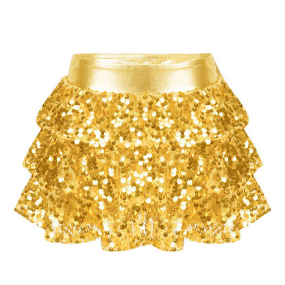 Girls Tiered Ruffle Dance Metallic Shiny Shorts (Age 4-16 YEARS)