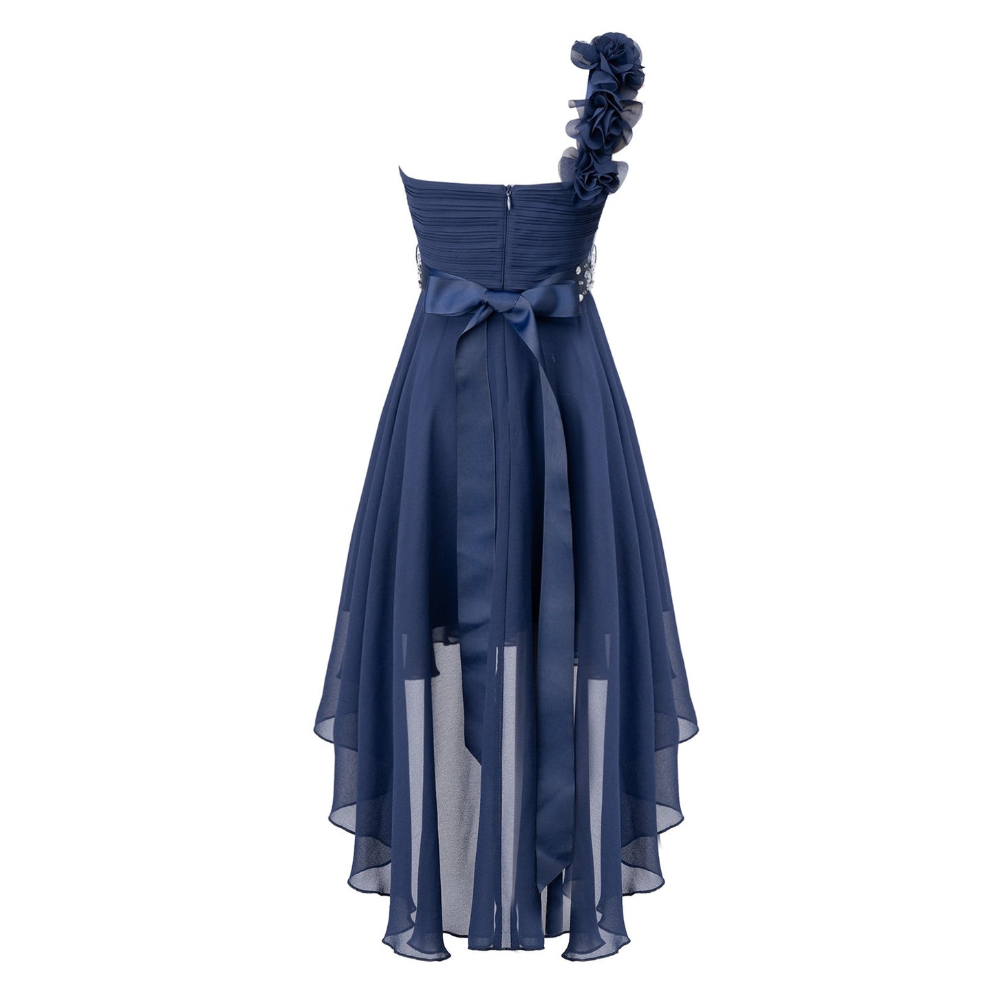 Girls Applique One-Shoulder Ruched Asymmetrical Hem Dress (Age 6-16YRS)