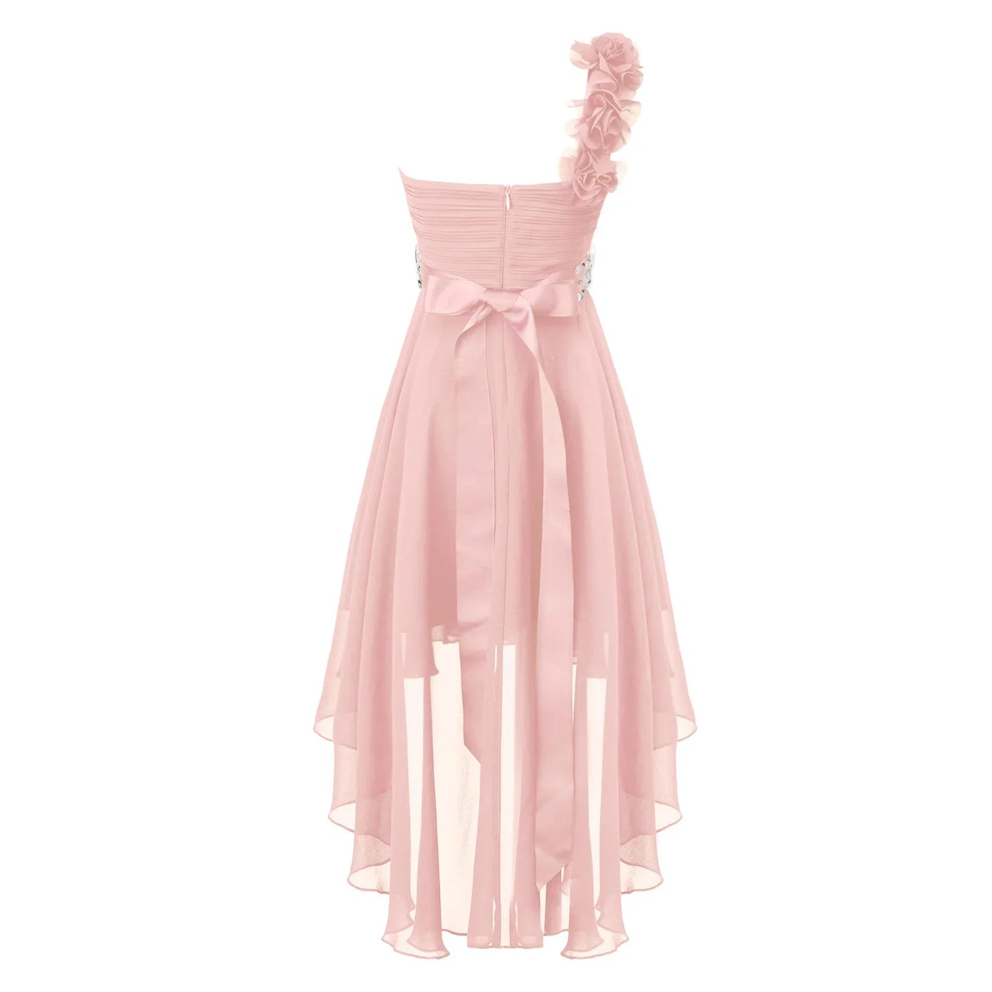 Girls Applique One-Shoulder Ruched Asymmetrical Hem Dress (Age 6-16YRS)