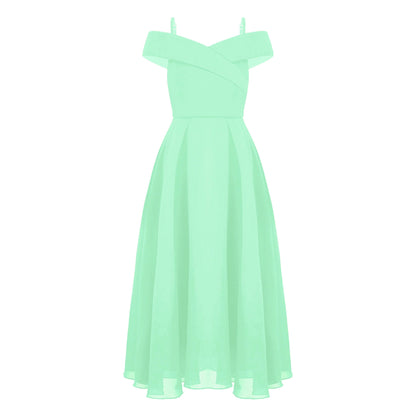 Girls Chiffon Off-the-Shoulder A-Line Maxi Dress (Age 4-16YRS)
