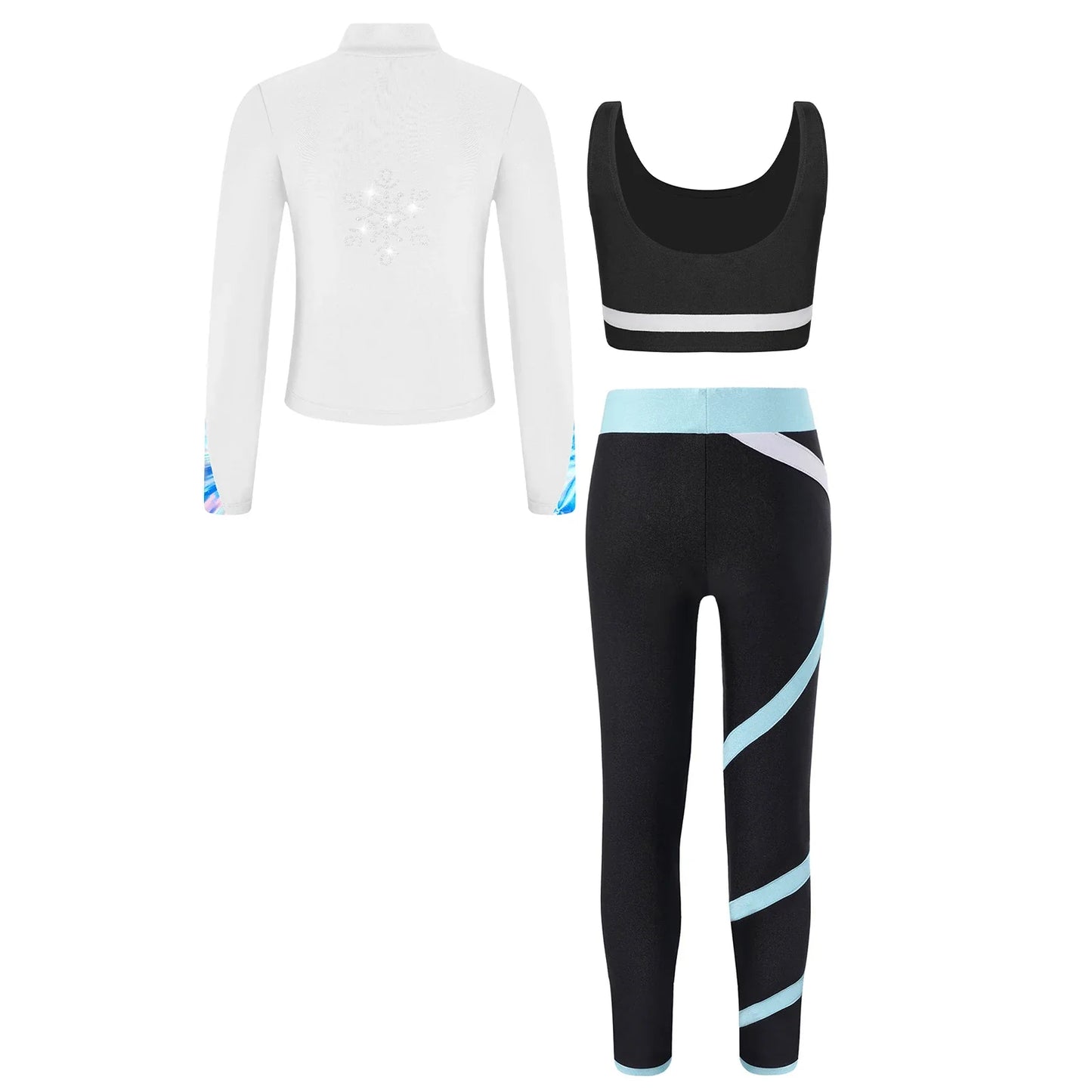 Girls Gymnastics Long Sleeves Athletic Shirt & Vest Tops & Leggings (Age 6-16 YRS)