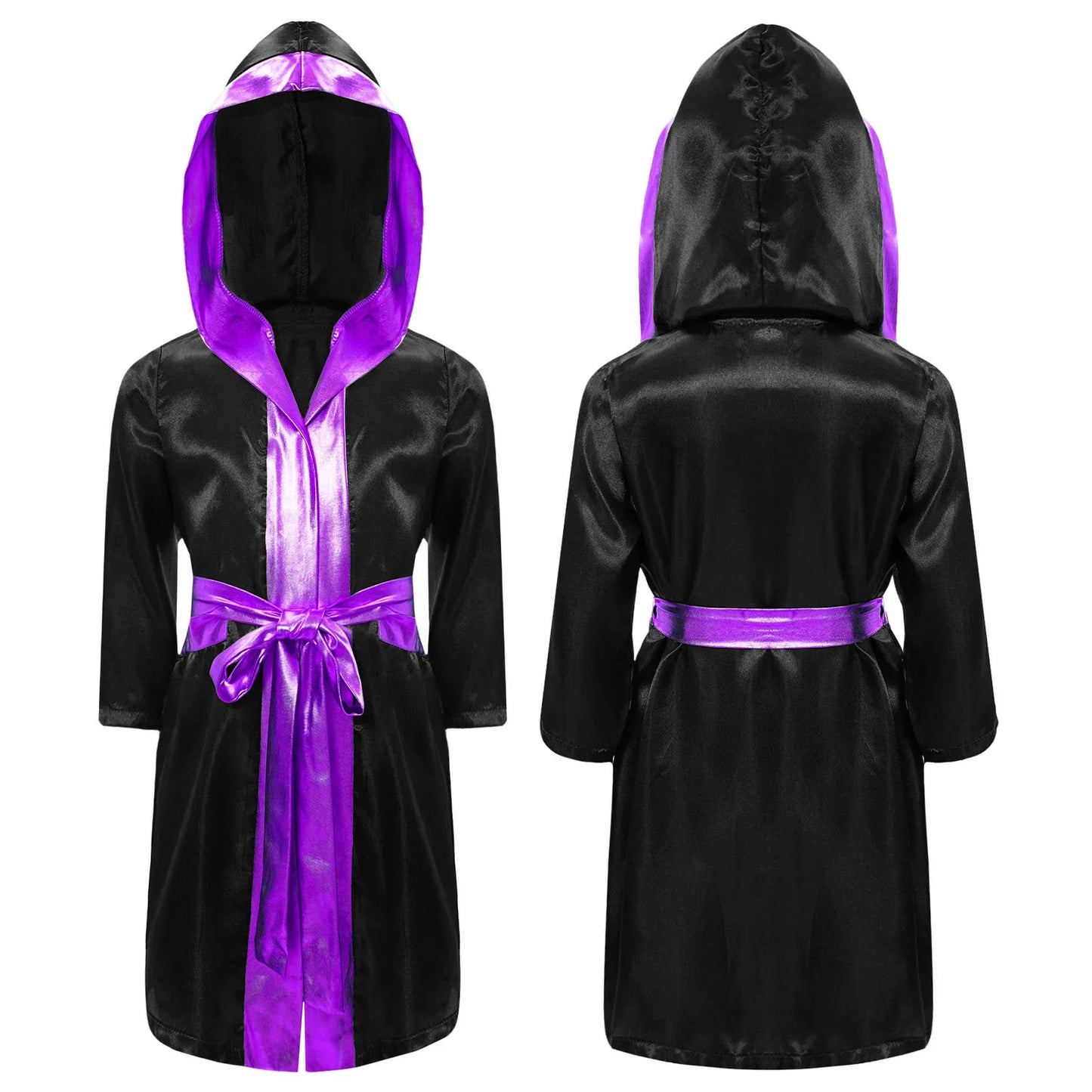 Boys Boxing Robe Costume Long Sleeve Hooded Cloak (Age 6-16YRS)