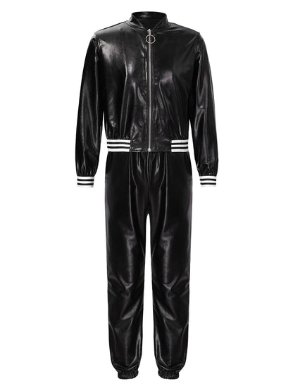Girls Metallic Long Sleeves Bomber Jacket Coat & Pants Set (Age 6-16YRS)