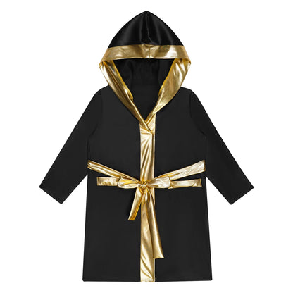Boys Boxing Robe Costume Long Sleeve Hooded Cloak (Age 6-16YRS)