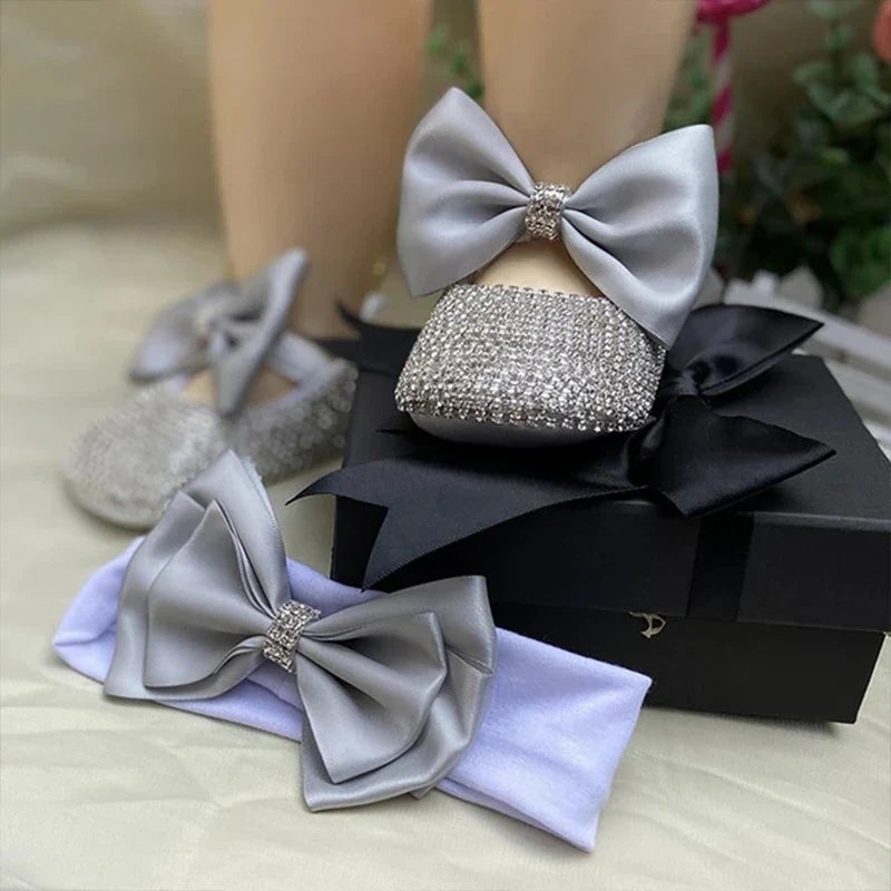 Baby Bling Rhinestone Embellished Shoes & Headband (Age Newborn - 18M)
