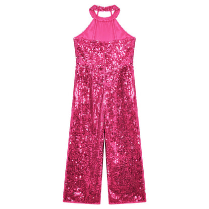 Girls Dance Sequin Sleeveless Halter Jumpsuit (Age 6-14YRS)