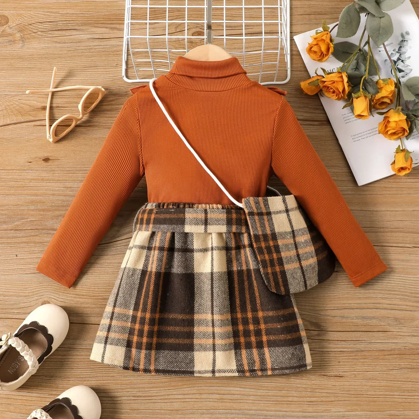Girls Ruffled Top & Plaid Plaid Skirt Set (Age 24M-6YRS)