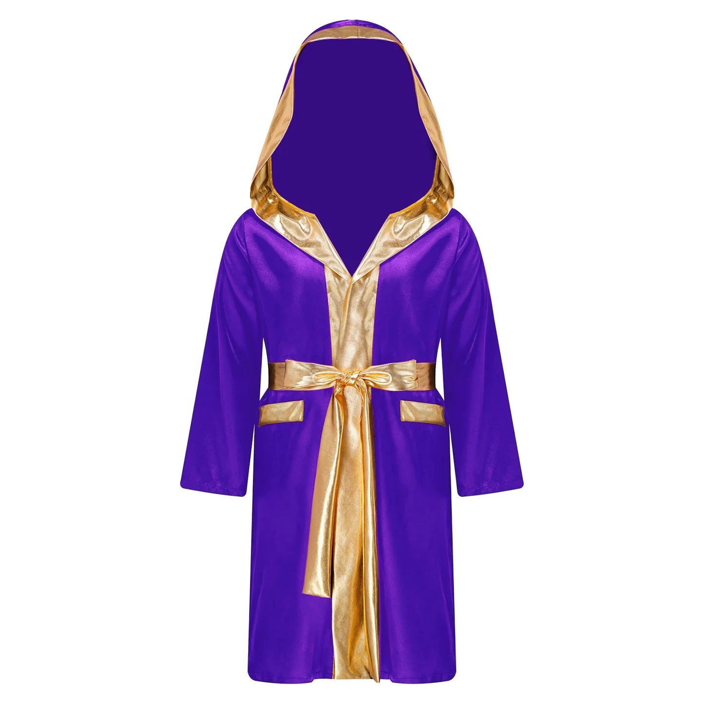 Boys Boxing Robe Costume Long Sleeve Hooded Cloak (Age 6-16YRS)