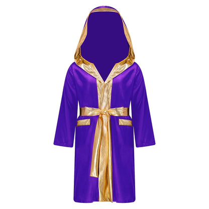 Boys Boxing Robe Costume Long Sleeve Hooded Cloak (Age 6-16YRS)