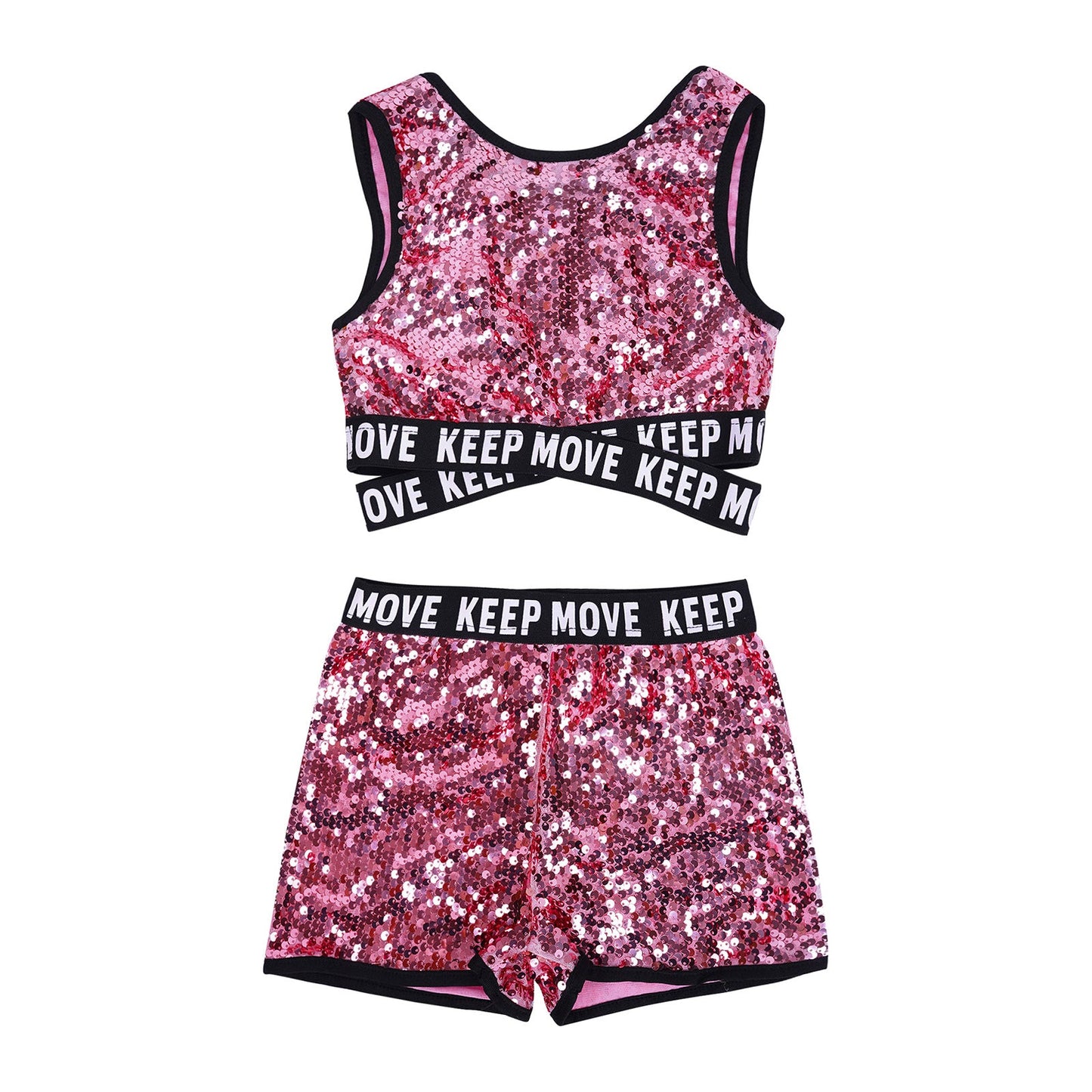 Girls Sequin Dance Top & Shorts Set (Age 4-16YRS)