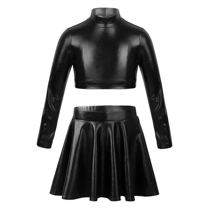 Girls Metallic Sleeveless Top & Flared Pleated A-Line Mini Skirt Set (Age 6-14YRS)
