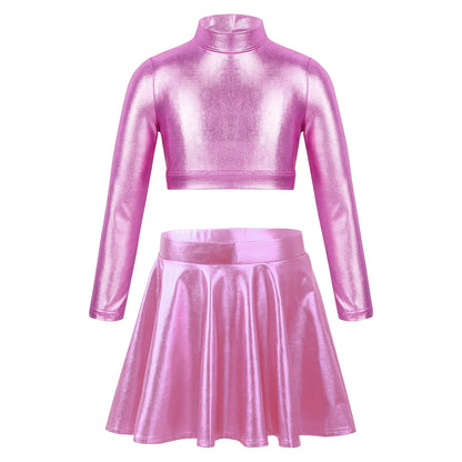 Girls Metallic Sleeveless Top & Flared Pleated A-Line Mini Skirt Set (Age 6-14YRS)