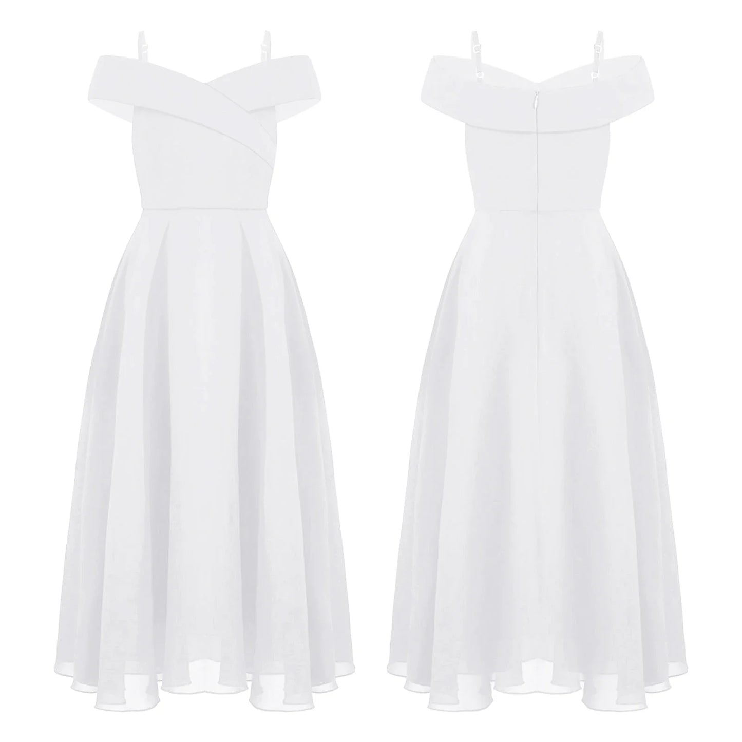 Girls Chiffon Off-the-Shoulder A-Line Maxi Dress (Age 4-16YRS)