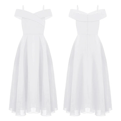 Girls Chiffon Off-the-Shoulder A-Line Maxi Dress (Age 4-16YRS)
