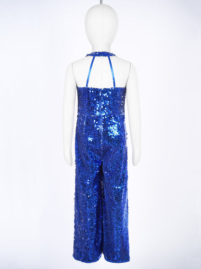 Girls Dance Sequin Sleeveless Halter Jumpsuit (Age 6-14YRS)