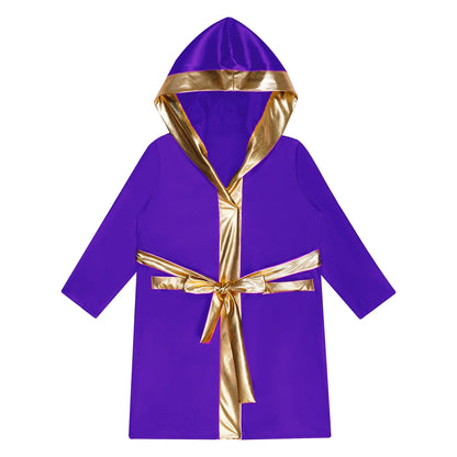 Boys Boxing Robe Costume Long Sleeve Hooded Cloak (Age 6-16YRS)