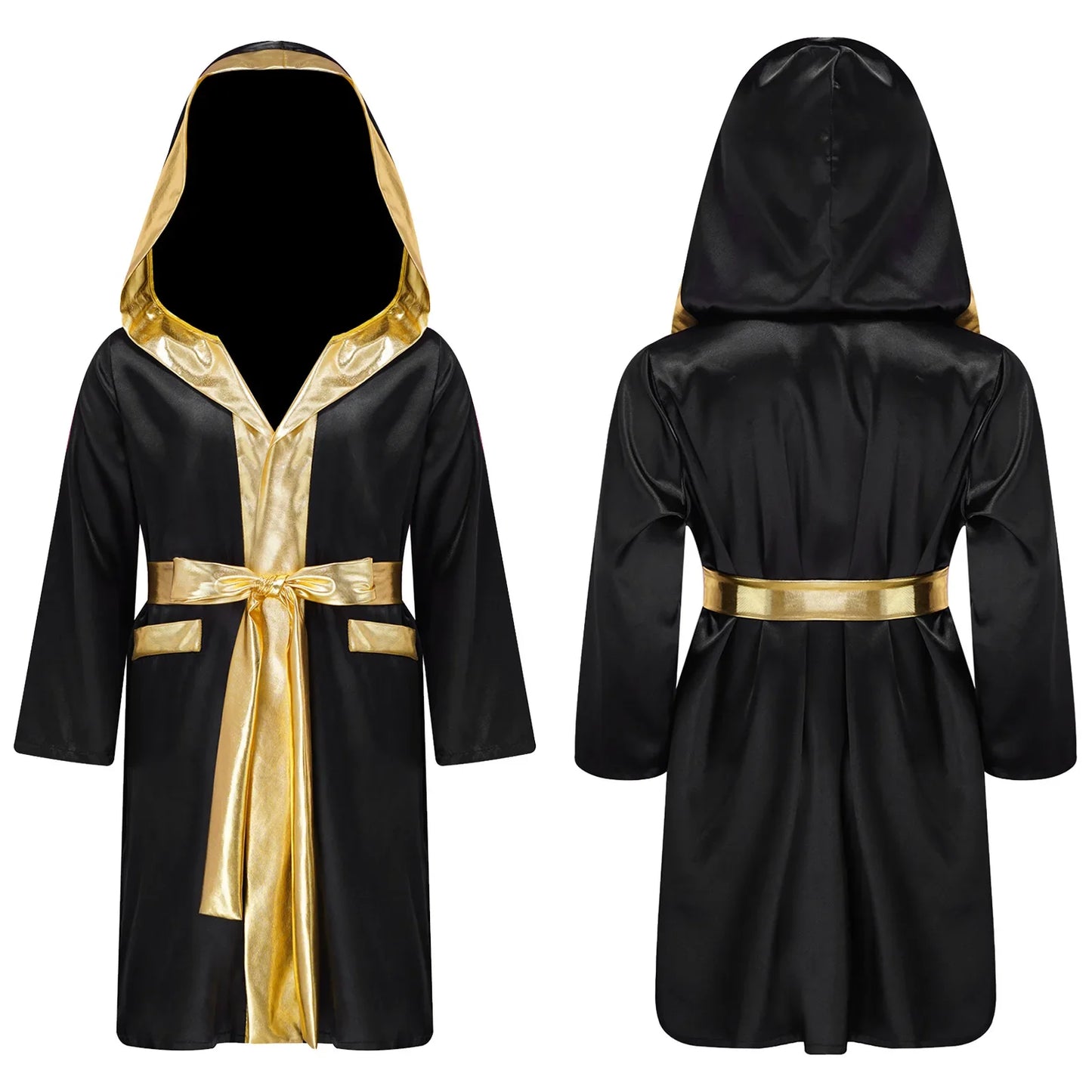 Boys Boxing Robe Costume Long Sleeve Hooded Cloak (Age 6-16YRS)