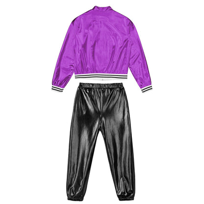 Girls Metallic Long Sleeves Bomber Jacket Coat & Pants Set (Age 6-16YRS)