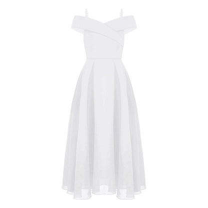 Girls Chiffon Off-the-Shoulder A-Line Maxi Dress (Age 4-16YRS)