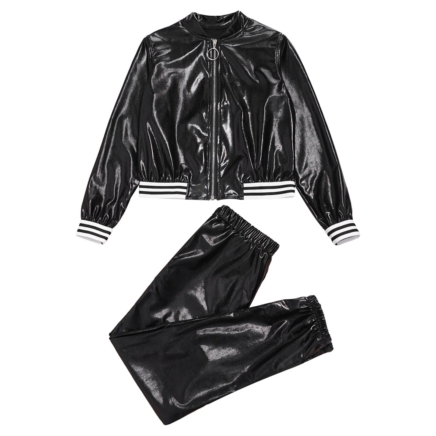 Girls Metallic Long Sleeves Bomber Jacket Coat & Pants Set (Age 6-16YRS)