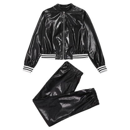 Girls Metallic Long Sleeves Bomber Jacket Coat & Pants Set (Age 6-16YRS)